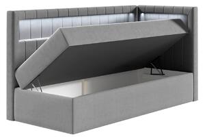 Kontinentální jednolůžková postel 100x200 RAMIRA 3 - bílá ekokůže / béžová, pravé provedení + topper ZDARMA