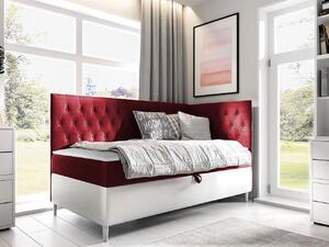 Boxspringová jednolůžková postel 80x200 PORFIRO 3 - bílá ekokůže / červená, pravé provedení + topper ZDARMA