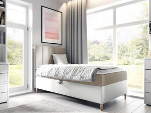 Hotelová jednolůžková postel 100x200 ROCIO 1 - bílá ekokůže / béžová, pravé provedení + topper ZDARMA