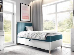 Hotelová jednolůžková postel 100x200 ROCIO 1 - bílá ekokůže / modrá 2, pravé provedení + topper ZDARMA