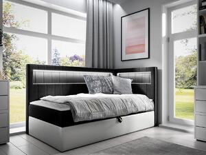 Kontinentální jednolůžková postel 80x200 RAMIRA 3 - bílá ekokůže / černá, pravé provedení + topper ZDARMA