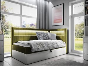 Kontinentální jednolůžková postel 100x200 RAMIRA 3 - bílá ekokůže / khaki, pravé provedení + topper ZDARMA