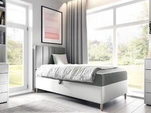 Hotelová jednolůžková postel 80x200 ROCIO 1 - bílá ekokůže / šedá, pravé provedení + topper ZDARMA