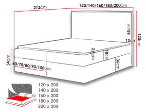 Kontinentální dvoulůžková postel 200x200 MARICELA - světlá šedá + topper ZDARMA