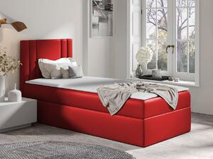 Americká jednolůžková postel 90x200 VITORIA MINI - červená ekokůže, pravé provedení + topper ZDARMA