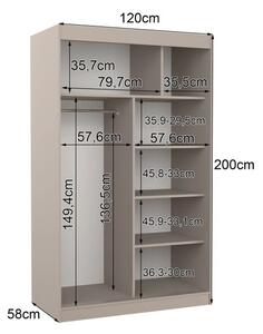 Zrcadlová skříň 120 cm s posuvnými dveřmi CABRIS - kašmírová
