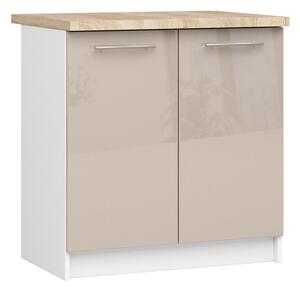 Kuchyňská skříňka OLIVIA lesklá – 80 cm | Bílá / Cappuccino / Dub Sonoma