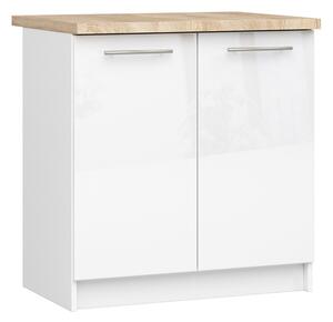 Kuchyňská skříňka OLIVIA – 80 cm | Bílá lesklá / Dub Sonoma