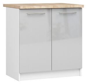 Kuchyňská skříňka OLIVIA – 80 cm | Bílá / Metalický lesk / Dub Sonoma