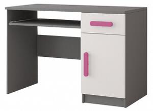 Idzczak Smyk II psací stůl šíře 110 cm se šuplíkem a dvířky Růžová madla / šedá