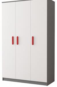 Idzczak Smyk II 3d šatní skříň šíře 120 cm Červená madla / šedá