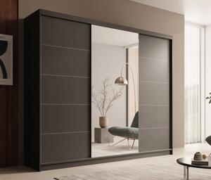 Velká šatní skříň se zrcadlem 250 cm PORA - černá