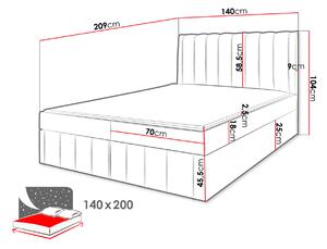 Kontinentální dvojlůžková postel 140x200 MARCIAL - šedá + topper ZDARMA
