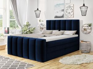 Boxspringová dvoulůžková postel 140x200 MARCELINO - modrá + topper ZDARMA