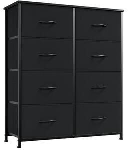 Komoda s 8 zásuvkami, černá, 30T x 80B x 93H cm, ocelová konstrukce, vhodná do ložnice