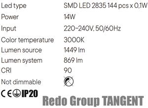 Černé nástěnné LED světlo Redo 01-2480 TANGENT
