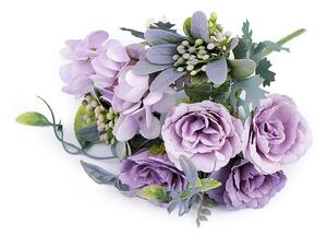 Umělé kytice růže, hortenzie - 5 fialová sv