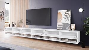 Televizní stolek 300 cm s LED osvětlením WILLA A - bílý / lesklý bílý
