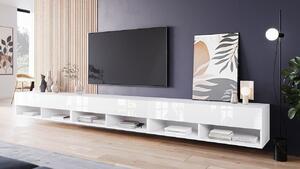 Televizní stolek 300 cm s LED osvětlením WILLA A - bílý / lesklý bílý