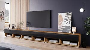 Televizní stolek 300 cm WILLA A - dub wotan / lesklý černý