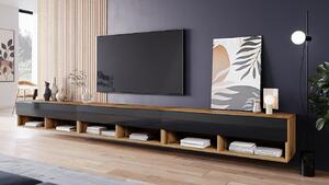 Televizní stolek 300 cm WILLA A - dub wotan / lesklý černý