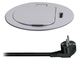 Solight PP122C-PD20-Zásuvkový sloupek pro desku stolu 1x230V + USB-C PD stříbrná