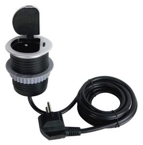 Solight PP122C-PD20-Zásuvkový sloupek pro desku stolu 1x230V + USB-C PD stříbrná