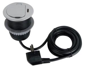 Solight PP122C-PD20-Zásuvkový sloupek pro desku stolu 1x230V + USB-C PD stříbrná