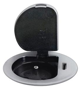 Solight PP122C-PD20-Zásuvkový sloupek pro desku stolu 1x230V + USB-C PD stříbrná