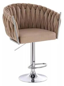 LuxuryForm DESIGN Barová židle NORDEN VELUR na stříbrné kulaté podstavě - latte