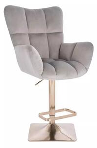 LuxuryForm DESIGN Barové křeslo AURORA VELUR na zlaté hranaté podstavě - světle šedé