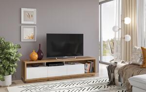 Televizní stolek SYLWIA - dub wotan / lesklý bílý