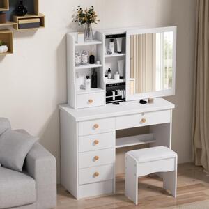 Kosmetický stolek Wit - 6 zásuvek, zrcadlo s posuvnými dvířky - dřevěný materiál - minimalistický, moderní design