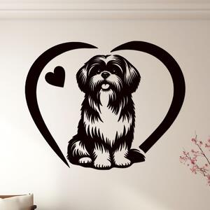 Dřevěný obraz psa Shih Tzu se srdcem | Rozměry (cm): 40x32 | Zvolte barvu dekoru: Černá
