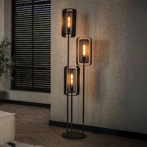 ZIJLSTRA Stojací lampa Alma, 3 světla, černá, kov, otočné síťované stínidlo, Černá, Obývací pokoj / jídelna, kov, Moderní