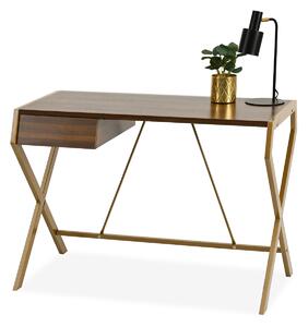 Designový psací stůl TARAS - zlatý / ořech