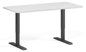 Výškově nastavitelný stůl, 1 motor, 745 - 1235 mm, zaoblené rohy, deska 1600 x 800 mm, černá podnož, bílá