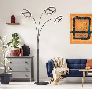 Globo LED stojací lampa Della, výška 190 cm, černá/tmavě šedá, 3 světla., stmívatelný, Černá, Obývací pokoj / jídelna, Hliník, Moderní
