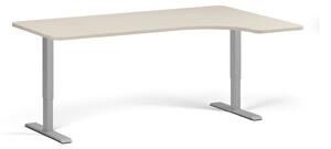 Rohový polohovací stůl se zaoblenými rohy, 180x120 cm, 1 motor, L/P, šedá podnož, bříza