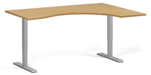 Výškově nastavitelný stůl, 2 motory, 745 - 1215 mm, ergonomický L/P, deska 1600 x 1200 mm, šedá podnož, buk