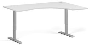 Ergonomický výškově nastavitelný stůl, 160x120 cm, 1 motor, L/P, šedá podnož, bílá
