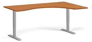 Ergonomický výškově nastavitelný stůl, 180x120 cm, 2 motory, L/P, šedá podnož, třešeň