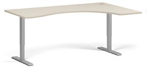 Ergonomický výškově nastavitelný stůl, 180x120 cm, 2 motory, L/P, šedá podnož, bříza