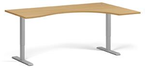 Ergonomický výškově nastavitelný stůl, 180x120 cm, 1 motor, L/P, šedá podnož, buk