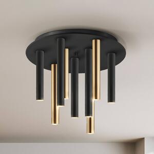 LED stropní svítidlo Varas stmívatelné, 9 světel, zlatá/černá, kovové