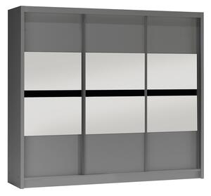 Šatní skříň 250 JANETTA se zrcadlem - grafit / černé sklo