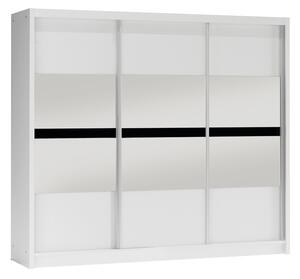Šatní skříň 250 JANETTA se zrcadlem - bílá / černé sklo