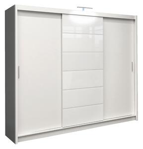Třídveřová šatní skříň 250 FRANCISKA - bílá / bílé sklo