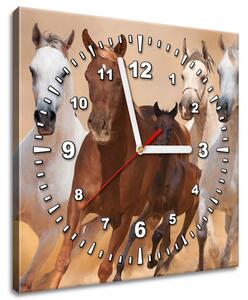 Obraz s hodinami Cválající koně Velikost: 30 x 30 cm