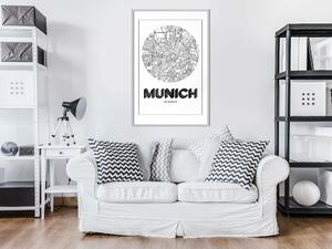 Artgeist City Map: Munich (Round) Velikosti (šířkaxvýška): 20x30, Finální vzhled: Černý rám s paspartou